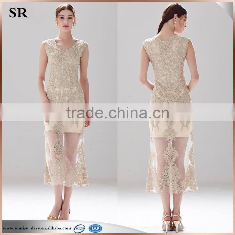 lady's mesh embroidery long lace dress