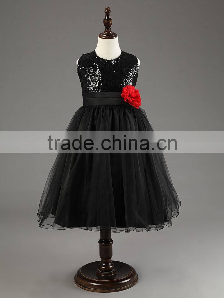 MGOO Nine Colors Stock 3-12 Years Old Girls Black Party Dress Princess Sequin Infant Pageant Dress MGT028-9