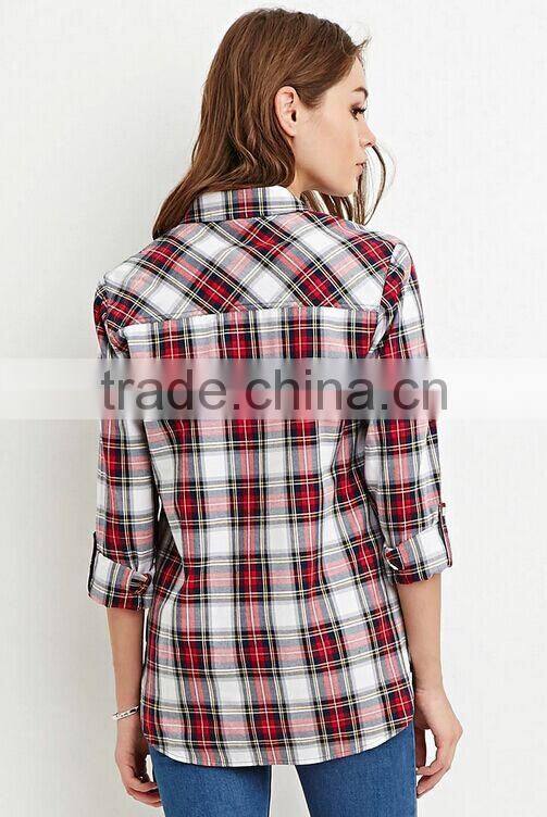 New style women plaid casual shirt cheap women blouse