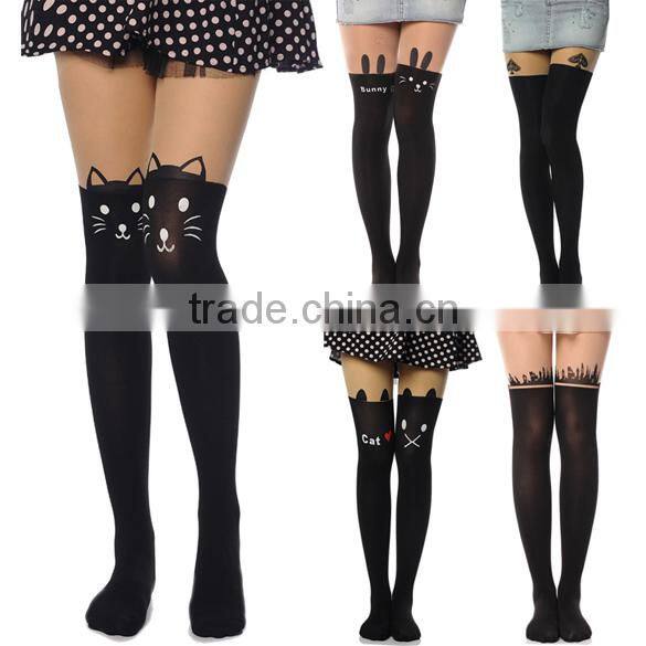 Cat Tower Tattoo Socks Sheer Pantyhose Girls Sexy Foot Stockings18842