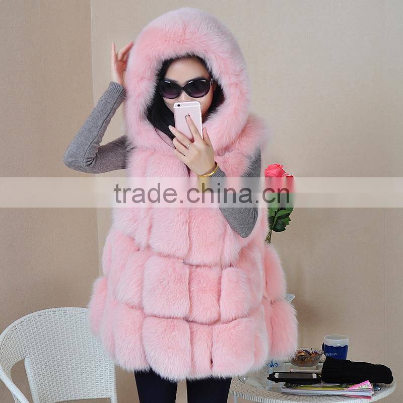 Super quality 2016 New design woman real fox whole skin fur vest
