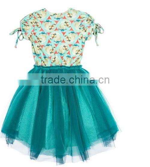 2017 Spring New Arrive Hose Sport Tulle Blue Dress 3D Printed Pretty Dress For Girls Easter Holiday Clothing
