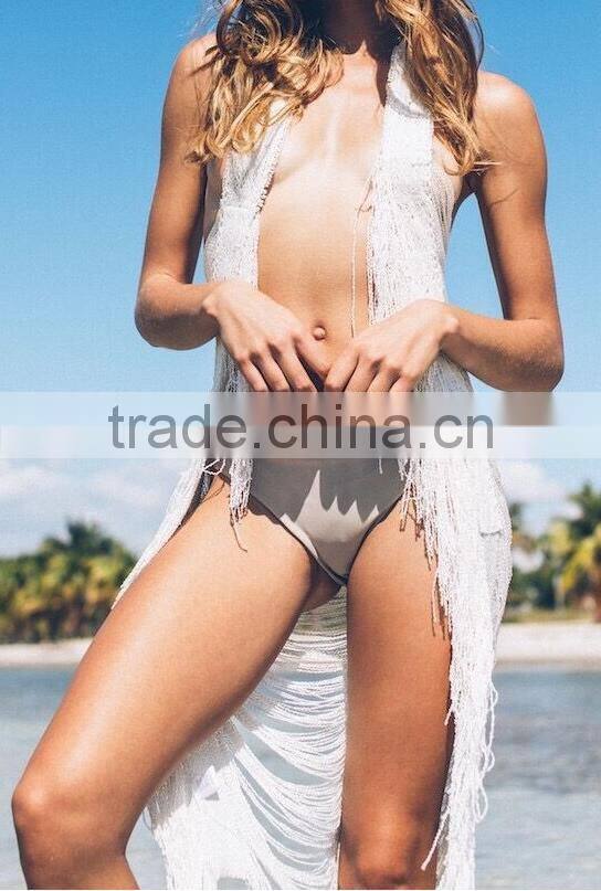 EY1921B Women's White Crocheted Long Cardigan Hollow Out Long Blouse Thin Coat for Beach Casual Wear