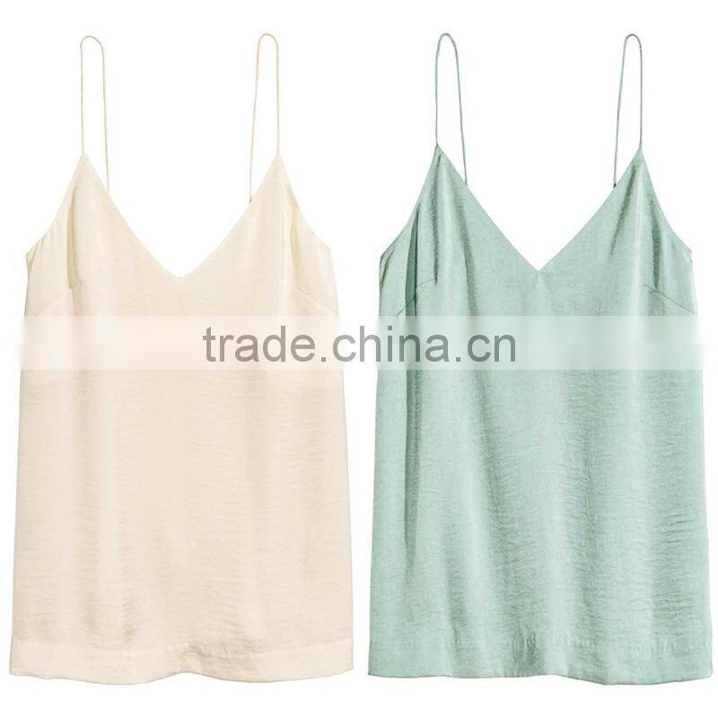 slight sheen women sleeveless spaghetti straps cami V-neckline tank tops