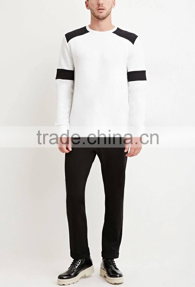 High Quality Black White Colorblocked Cotton-Blend Mens Collar Sweatshirt