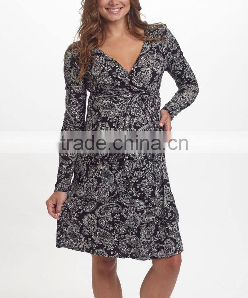 New Arrivals Maternity Dresses With Black And White Paisley Maternity Surplice Dress Women Wear WD80817-14