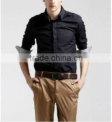 The latest 100% cotton slim fit black dress shirt for men with peaked collar