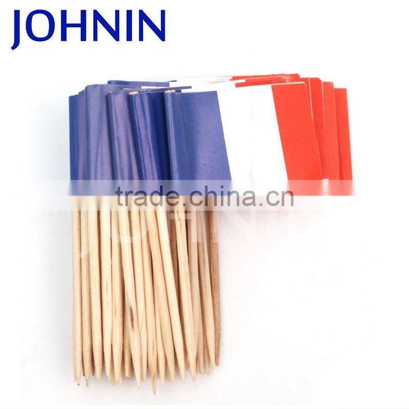 China Wholesale Custom Logo Printing Wooden/Bamboo Cocktail Disposable Toothpick Flags Fruitpick flag