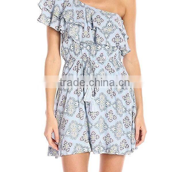2017 women summer prom dress chiffon ruffle design off shoulder dress