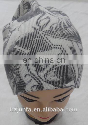 2017 fashional super soft cozy warm printed hat without pompom