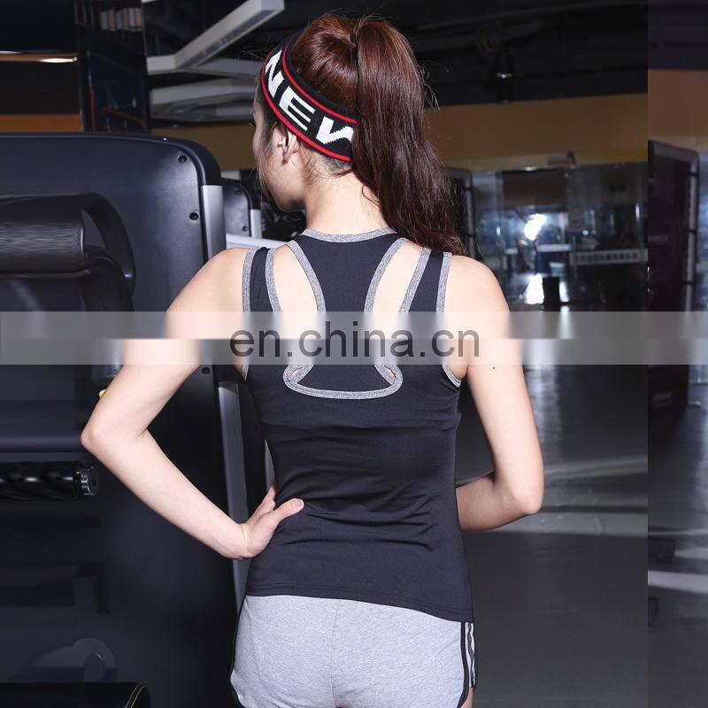 Hot sale 90% polyester 10% spandex false two slim fit bulk blank womens workout yoga tank tops