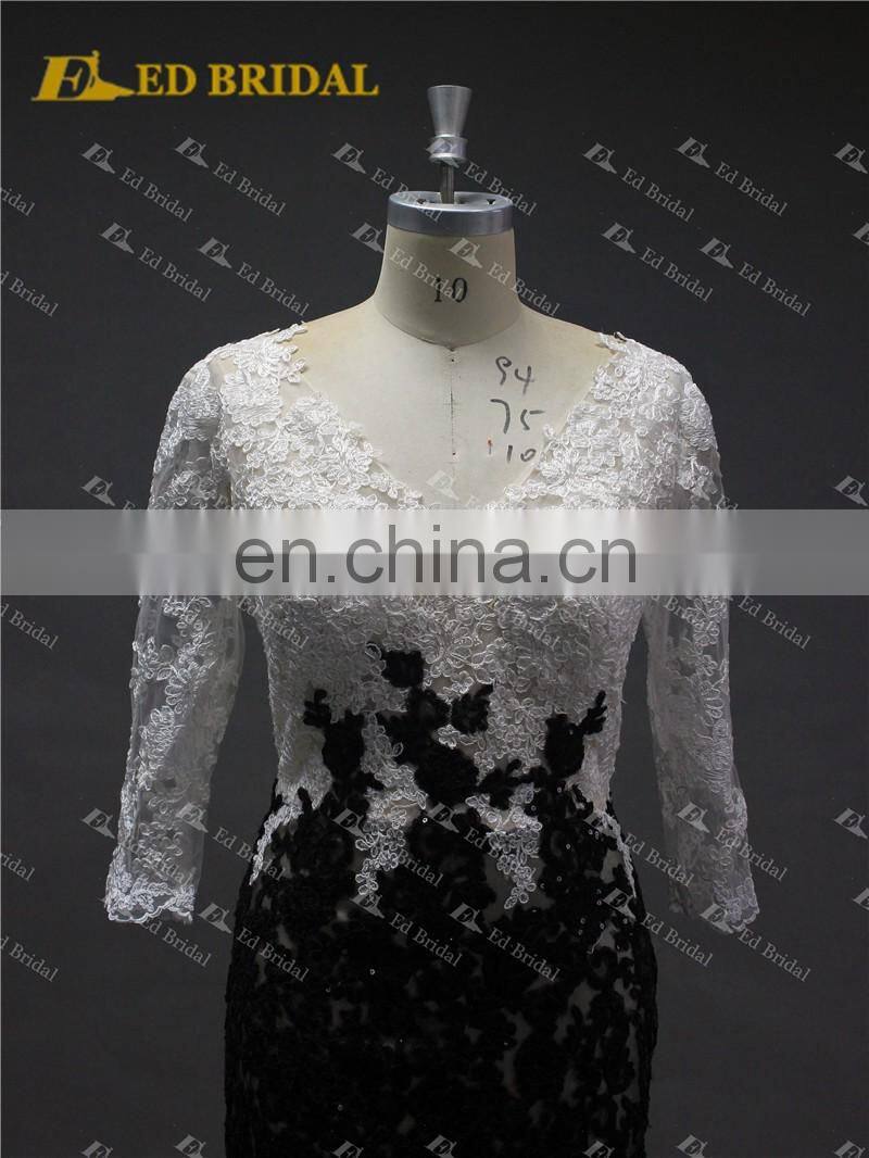 LN137 New Sexy See Through 3/4 Sleeves Real Samples Of Lace Evening Dress