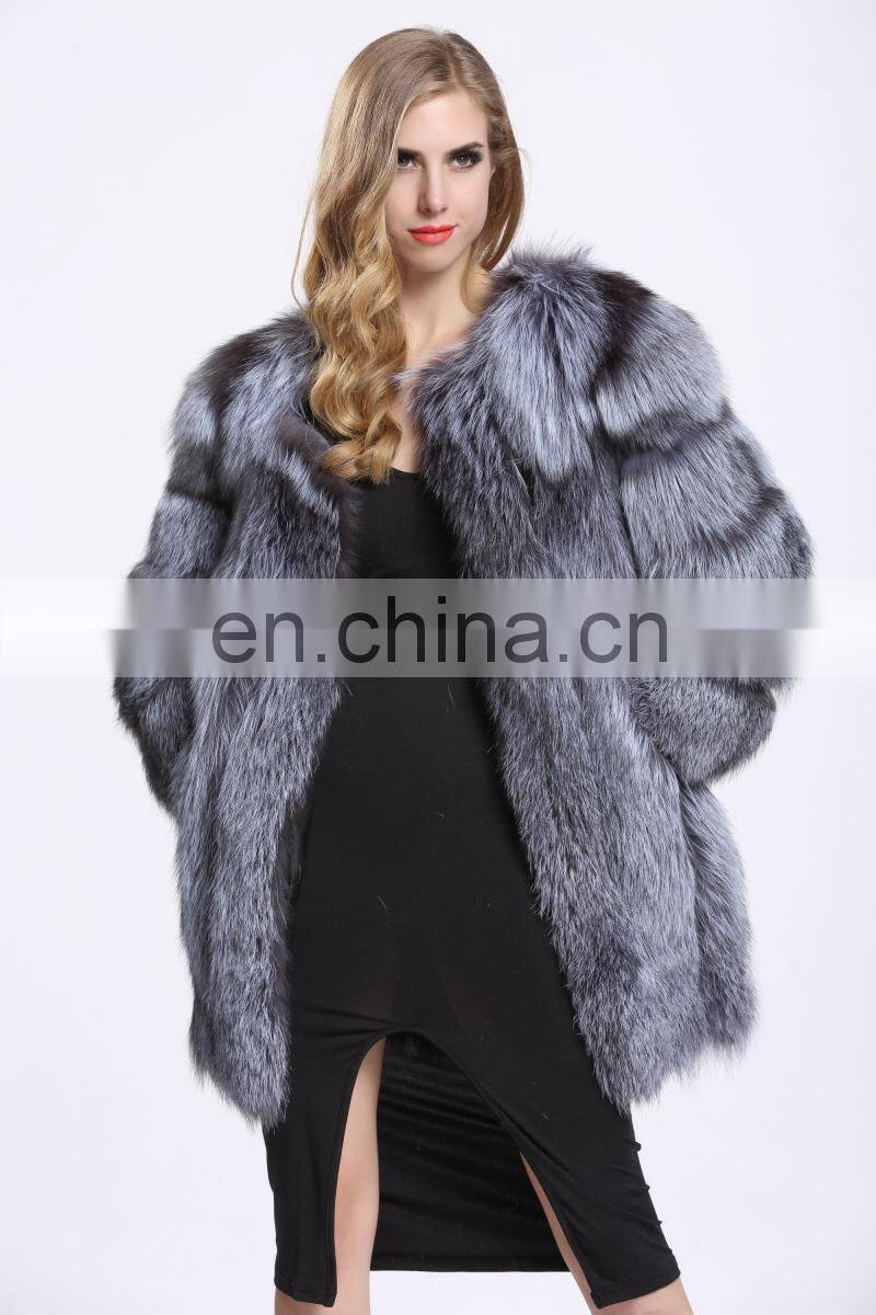 Latest Women Fashionable Fox Fur Jacket Lovely Beautifur Real Silver Fox Fur Coat Sex