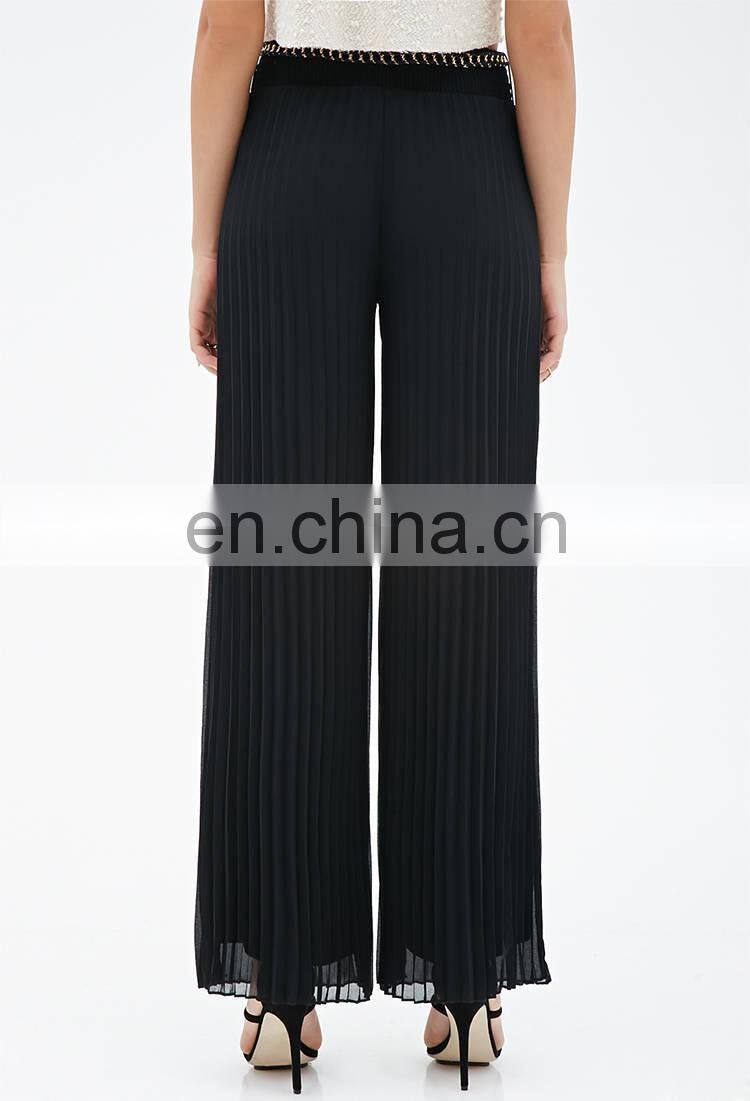 Woman Loose Soft Touch Black Wrinkle Pleated Wide Leg Pants
