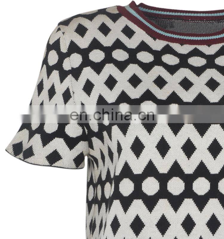 Acrylic Flat knitted sweater for women as stripe collar short sleeve polka dot T-shirt of latest design girls top