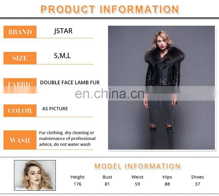 Three color selectable Big Raccoon Collar Lining Ladies Jackets Coats Winter Fashion Sheep Fur And Leahter Overcoat