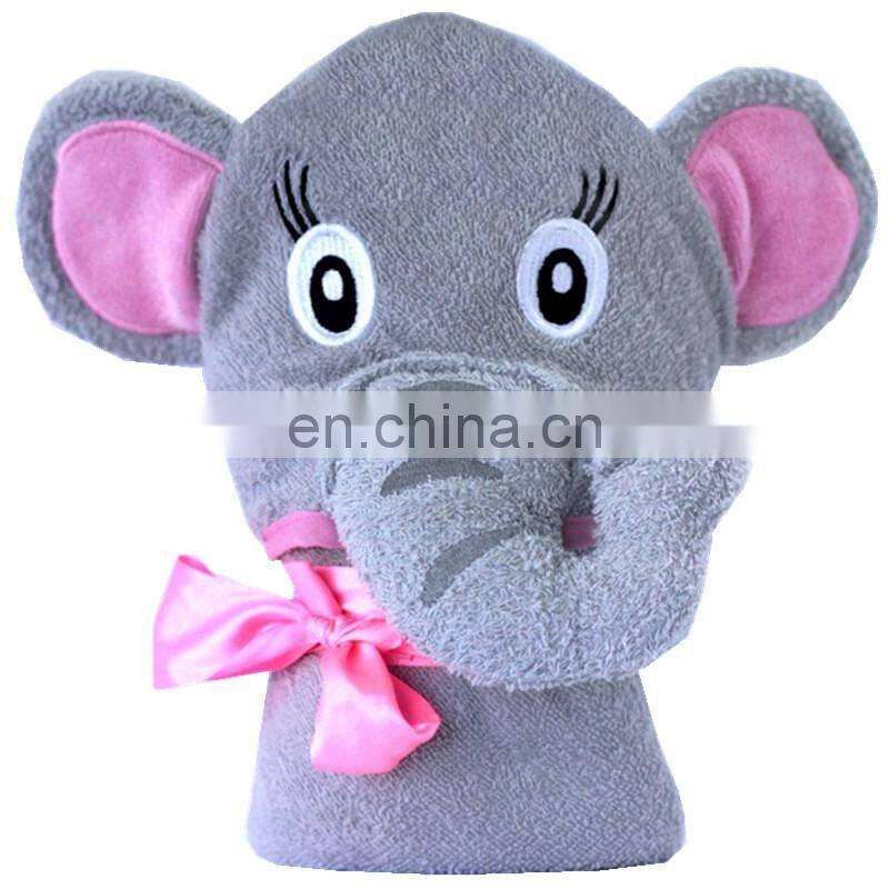 Custom 100% Bamboo Elephant Baby Bath Towel With Hood Beautiful Pink Girl Hooded Elephant Towel