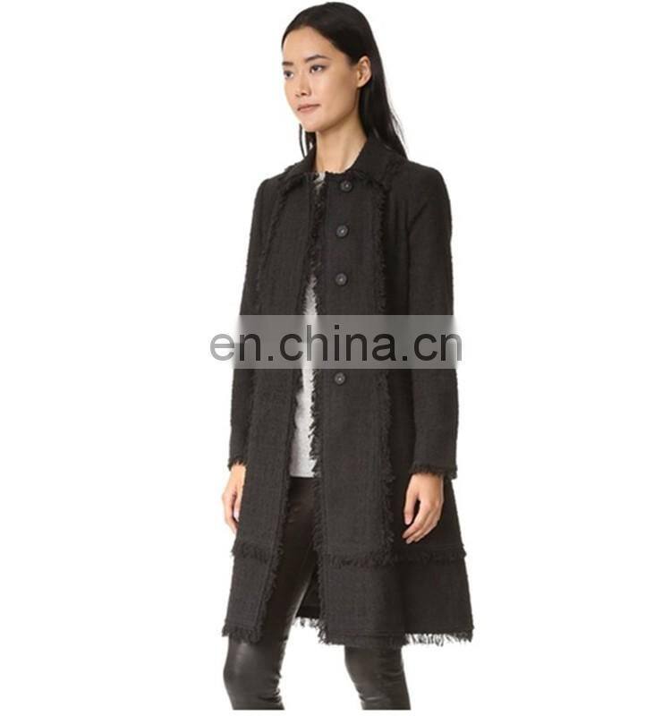 OEM service elegant black body fit wool ladies topcoat