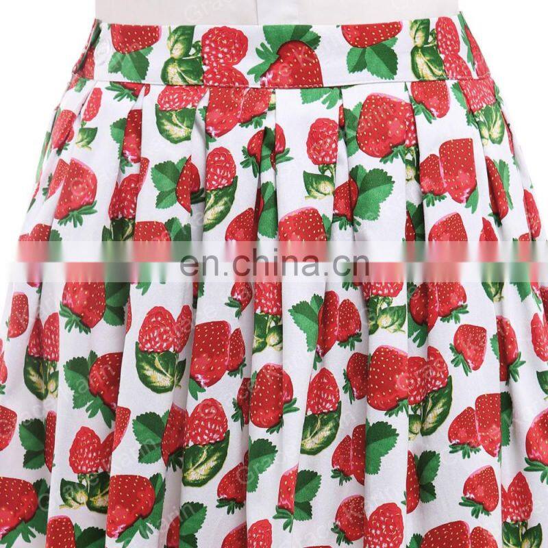 19 Colors ! Grace Karin Colorful Cheap Occident Short Retro Vintage Cotton 50s Drawberry Print Skirt CL6294-17#