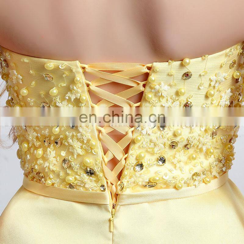 New Arrival Beads Sweetheart Sleeveless Yellow Party Dress Short Ladies Cocktail Dresses