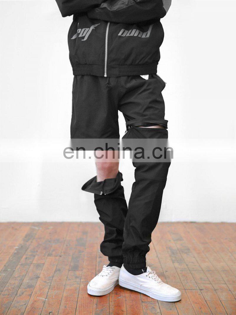 DiZNEW OEM Wholesale Windbreaker Nylon Detachable Track Pants Black