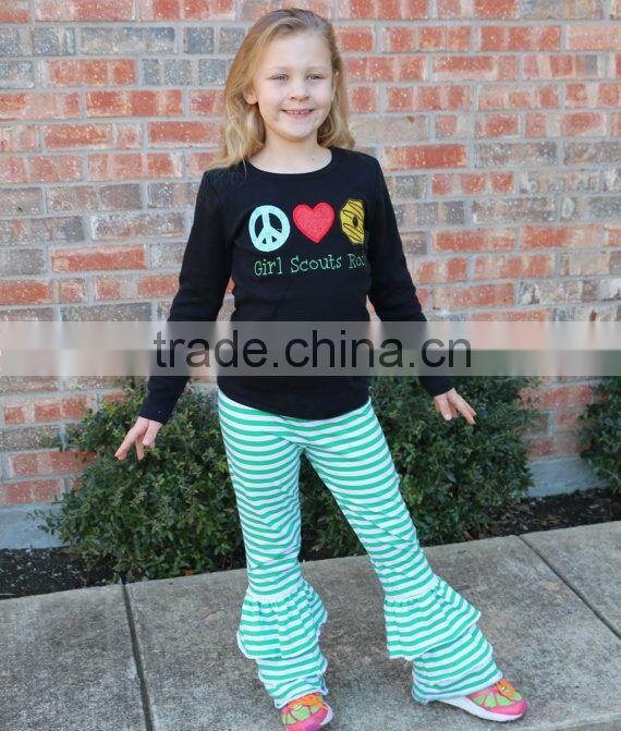 new design green baby girl maxi outwear pant knit ruffle bottom pants capri pants