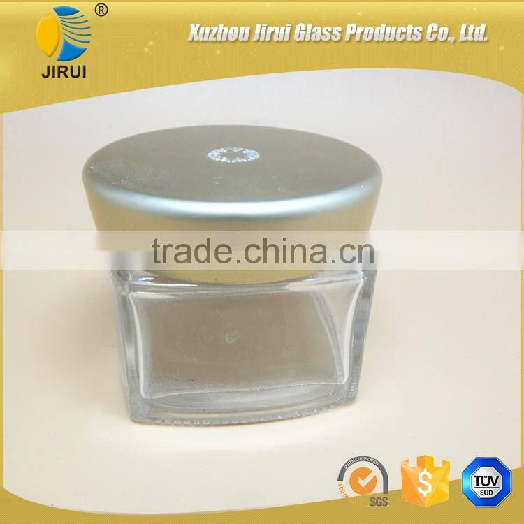 50ml clear square glass cream jar with lid