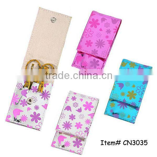 Colorful and shining manicure slip pouch 3pcs stainless steel manicure set fashion promotional gift products