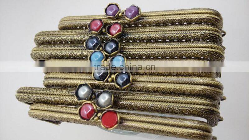 KINGSO 5PCS Retro Metal Frame Purse Coin Bag Kiss Clasp Lock DIY Craft 12.5*5.5 cm Assorted Lotus Bead