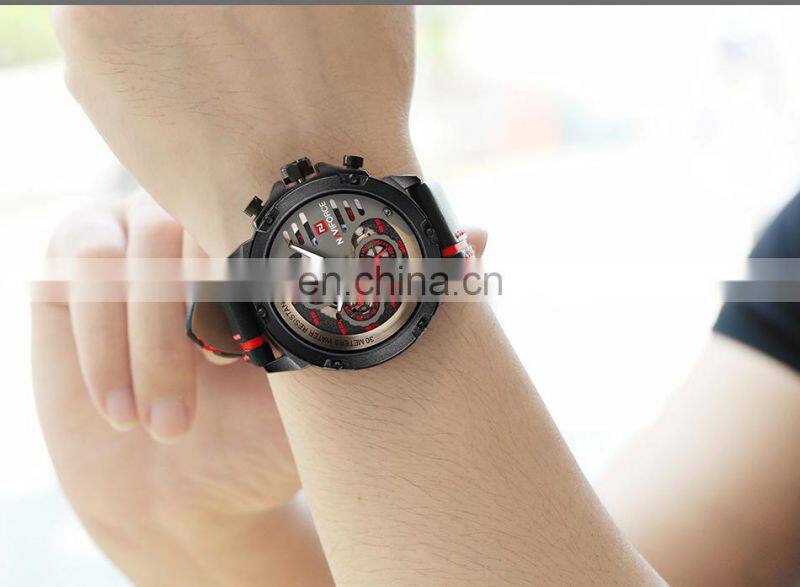 Naviforce 9110 Japan Quartz Movt Custom Logo Watch Leather Complete Calendar Wristwatches Naviforce Watches For Men