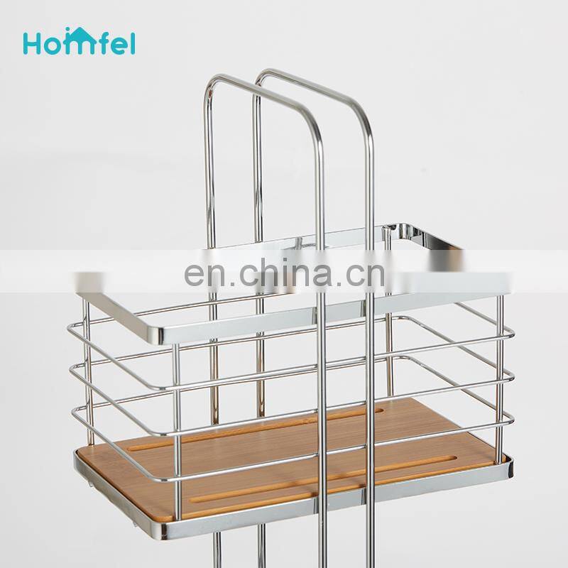 Stylish 3 Tier Metal Wire Rectangle Storage Caddy With Bamboo Base Rectangle Organizer Bathroom Kitchen Office