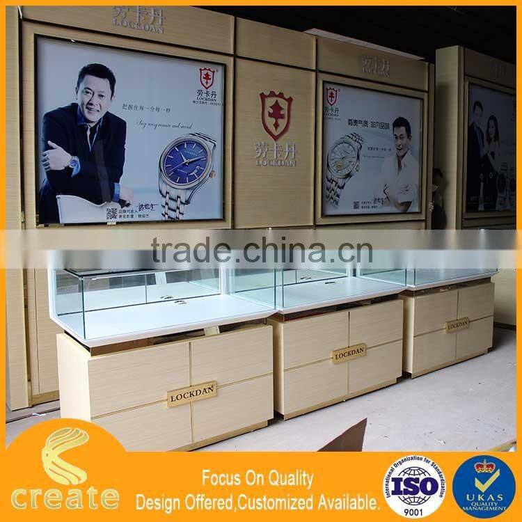 Fashion wooden mobile phone display stand,glass watch display cabinet
