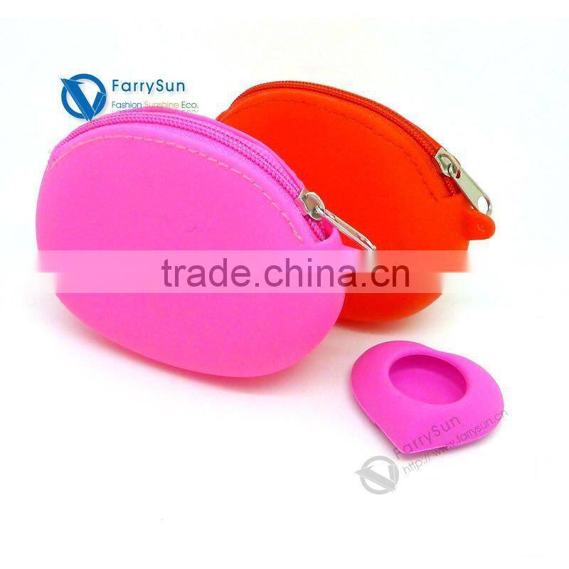 2015 Light blue Silicone zipper coin purses without any silk printing/ Small change purse