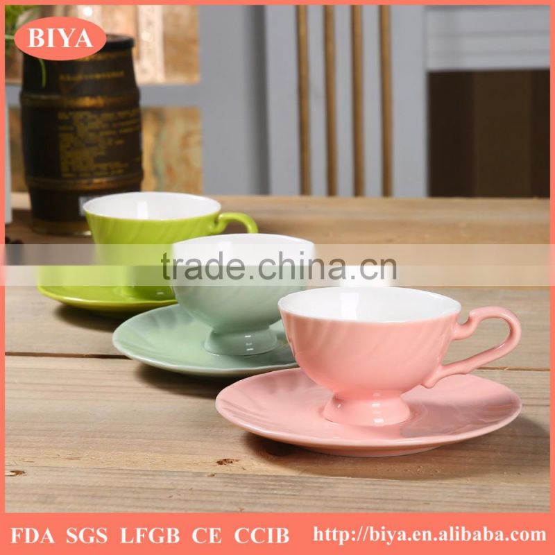 high quality color bone china porcelain ceramic bulk tea cup and saucer double glazed for home used or gift package