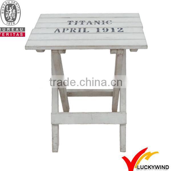 Vintage White Slats Wooden Small Folding Stool