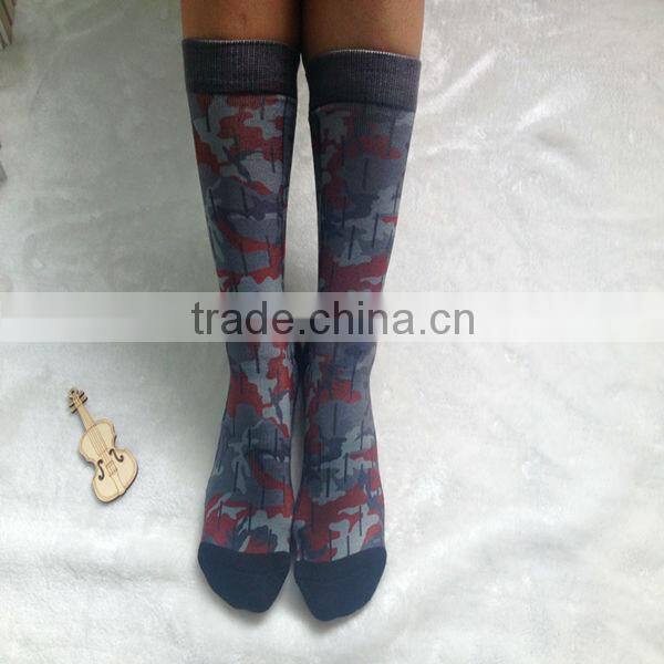Hot sales camo sublimation printing socks with different rib, custom print socks, sublimation printing socks