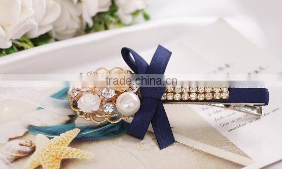 newest decorative hair bow flower beads hair clip design bridal hair accessory