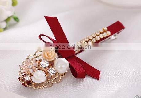 newest decorative hair bow flower beads hair clip design bridal hair accessory