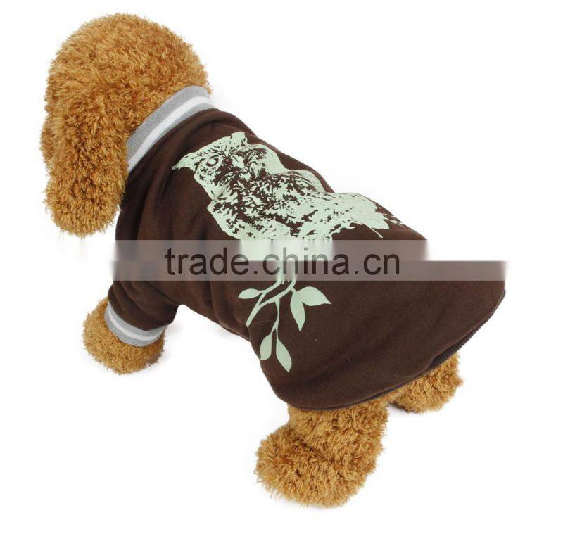 Dog coat with owl print glow in dark 2015 new design