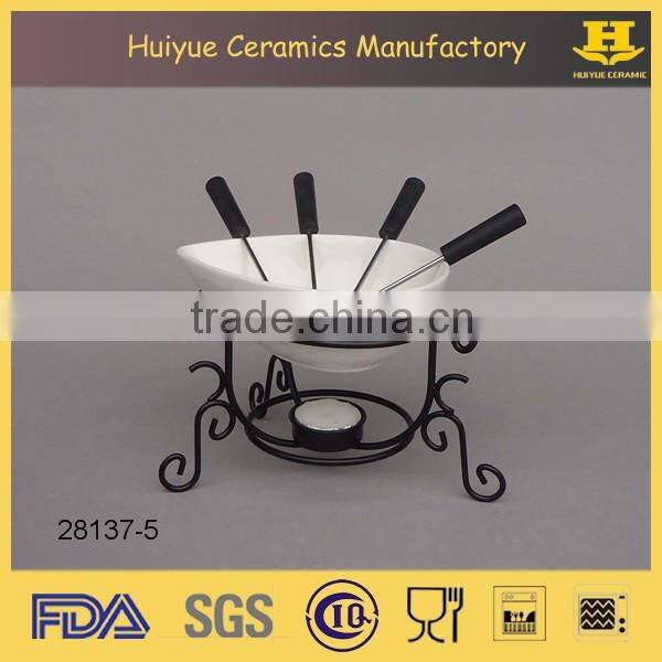 Fondue with Metal Stand, Ceramic Chocolate Fondue Set for Five People