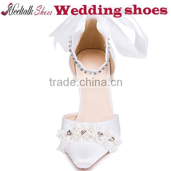 Wholesale pointed toe crystal stiletto wedding shoes with ankle strap