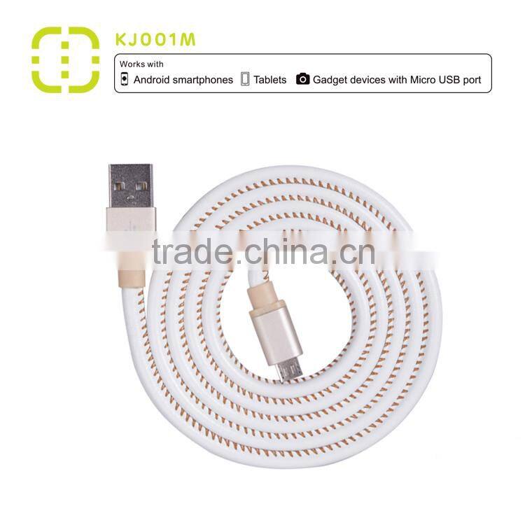 walnut Micro leather charging cable with metal housing