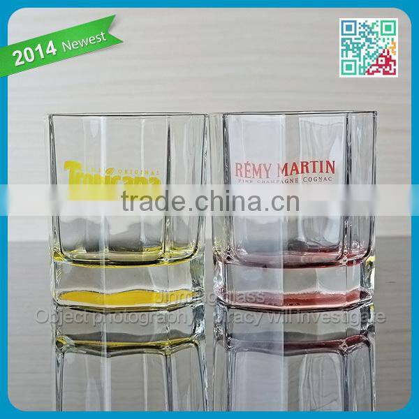 2015 Promotional Unique Design OEM Branded Hot Lead Free Liquor Glasse. Square Shot Glass square outside circle inside