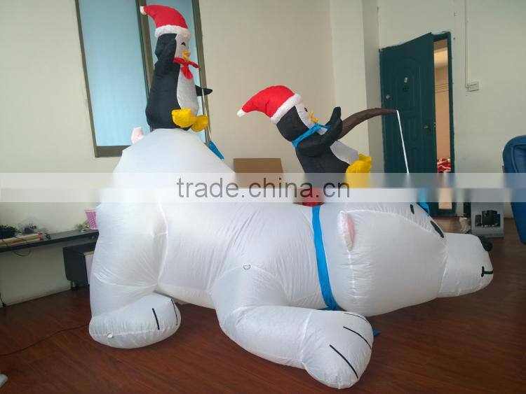 DJ-XT-48 Illuninate Inflatable Polar Bear with Fishing Penguins Outdoor Christmas Display
