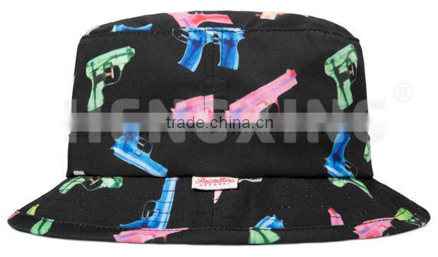 Custom bucket hats bulk grey bucket hat with green finger pattern print