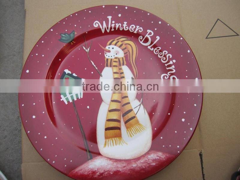 Ceramic flat plate white porcelain dinner plate for Christmas