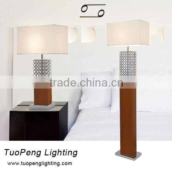 modern white linen shade Chrom wooden table lamp ,wooden floor lamp