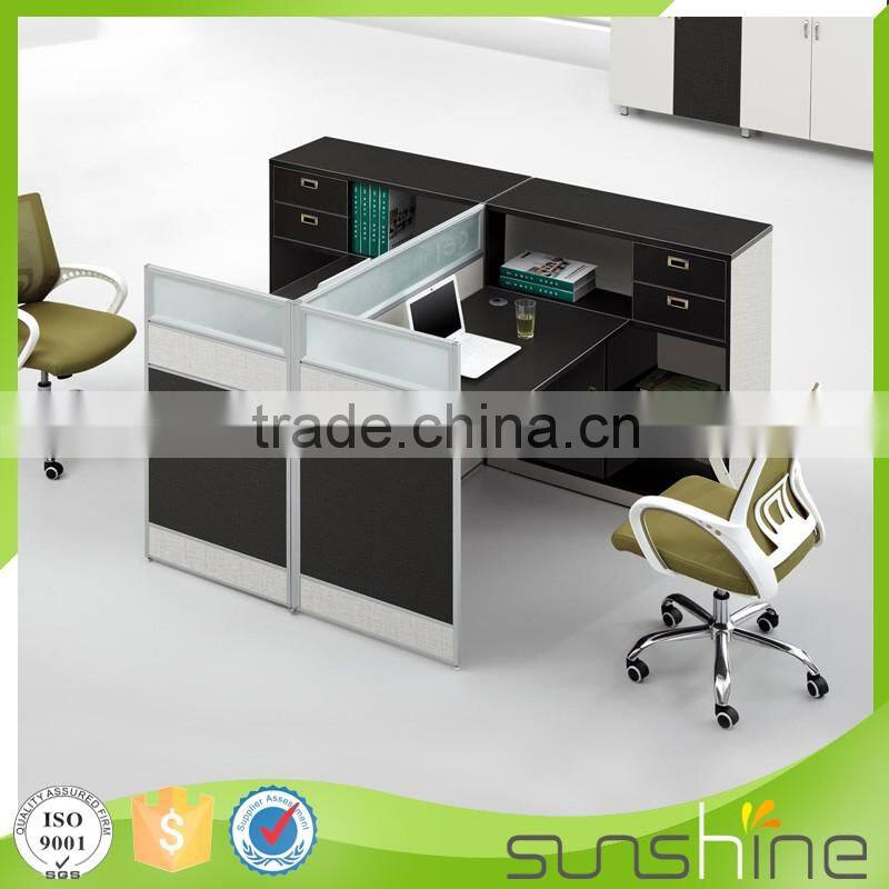 HT-PW03 Iron Gray Color 30MM Thickness Aluminium Partition Computer Desks With Locking Drawers And Bookshelf