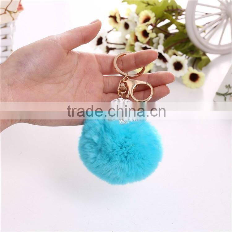 Royal Blue Rabbit Fur Pompom Valentine's Day Gift Keychain