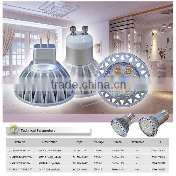 TUV GS 7W 110v 220v 230v mr16 gu 5.3 led spotlight dimmable